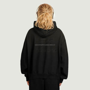 Jersey de punto de 300gsm de alta calidad para mujer, Jersey de invierno con capucha de gran tamaño, bolsillo desgastado estampado de otoño - Product Image 2