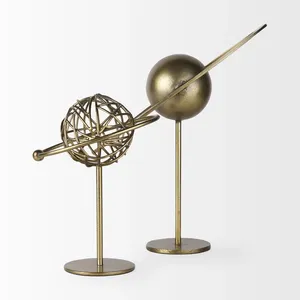 Figurine en aluminium plaqué or, orbe rond avec support anneau, décoration d'intérieur, style antique, finition polie, objet de collection - Product Image 2