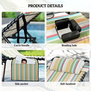 Set di 2 Sedie a Sdraio Pieghevoli per Piscina e Spiaggia, Schienale Reclinabile a 5 Livelli con Foro per la Lettura e Tasca Laterale, Motivo a Righe Arcobaleno - Product Image 5