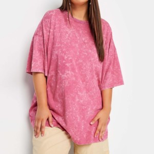 T-shirt rose tie-dye oversize à col rond pour femme, manches courtes, coupe classique, 100 % coton jersey, écologique, séchage rapide, printemps - Product Image 2