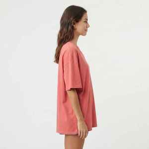 T-shirt ample à col en V pour femme, en jersey 100 % coton, manches courtes, imprimé logo, coupe décontractée, printemps-été - Product Image 5