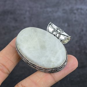 Pendentif en pierre de lune arc-en-ciel naturelle, forme ovale, pierres précieuses blanches, plaqué argent 925, style vintage, bijou unisexe pour femme - Product Image 3