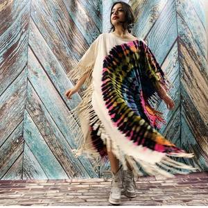 Handmade Tie Dye Viscose <b>Kaftan</b> Women's Three-Quarter Sleeve Ankle-Length Casual Dress Slit Contrast Color Plus Size - Product Image 4