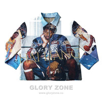 Veste zippée en tapisserie tissée personnalisée Glory Zone, style vintage jacquard graphique streetwear, pour homme et femme.