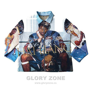 เสื้อแจ็คเก็ต Glory Zone แบบซิป ผ้าทอพิมพ์ลายกราฟิกสไตล์วินเทจสำหรับผู้ชาย เสื้อคลุมบอมเบอร์แนวสตรีทแวร์ รุ่น 23 - Product Image 4