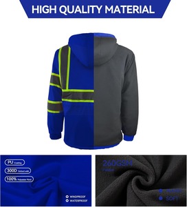 Men's Blue Hooded <b>Waterproof</b> Safety <b>Jacket</b> With Reflective Stripes And Pockets Workwear Style <b>Winter</b> Wear - Product Image 4