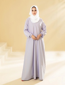 Ensemble Abaya Quotidien pour Femmes Musulmanes, Couleur Lavande, Style Saoudien Uni, Manches Longues Élastiques, Longueur au Sol, Coupe Droite, Modeste, Couverture Complète - Product Image 1