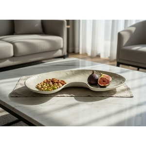 Luxury Handcrafted Ceramic Serving Platter Large Organic Wavy Edge Food <b>Tray</b> for <b>Buffet</b> & Restaurant Presentation High-End <b>Tray</b> - Product Image 3