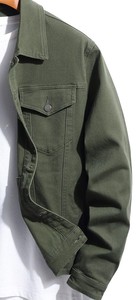 Men's Olive Green Denim Jacket Regular Fit Button Closure Casual Style - Product Image 5