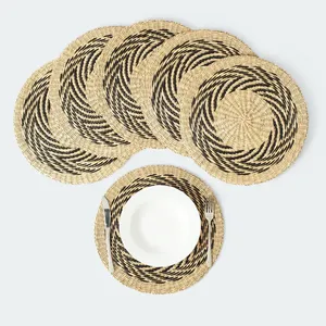 En gros, Napperon de table moderne bohème en jonc de mer tressé chevron avec bord noir, dessous de verre en paille, dessous de plat résistant à la chaleur, articles de table de cuisine - Product Image 5