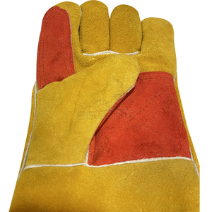 Heat Resistance Welding Gloves Yellow Red <b>Cow</b> Split Leather Anti Cut Protective Industrial Custom Heavy Duty Safety Gloves - Product Image 4