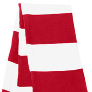 Bufanda de punto premium con rayas rojas y blancas estilo rugby para hermandades, de acrílico, con extremos abiertos, para invierno, para aficionados de equipos, con logotipo personalizado, cálida, tipo gorro largo para aficionados. - Product Image 3