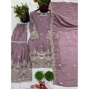 Ensemble de costume de soirée pour femmes de créateur avec haut-plazzo et dupatta, travail de broderie lourd - Product Image 2