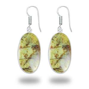 Pendientes Clásicos Hechos a Mano de Plata de Ley 925 con Ópalo Verde Peruano Natural para Bodas y Fiestas, Engaste de Bisel - Product Image 2