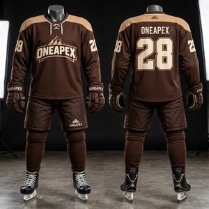 Custom <b>Brown</b> Ice Hockey Uniform Set Long Sleeve Shorts Gloves <b>Socks</b> Breathable OEM Wholesale Sportswear Manufacturer - Product Image 3