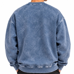 Sweat-shirt décontracté à col rond pour homme, couleur personnalisée, effet délavé, manches longues, design premium, ourlet côtelé, design uni - Product Image 2