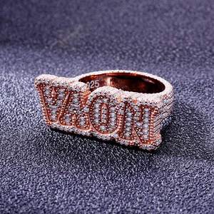 High on Demand Rose <b>Gold</b> Plated Letter WAOH <b>Cocktail</b> <b>Ring</b> Micro Pave Cubic Zirconia Unisex Party Jewelry Hiphop Style - Product Image 4
