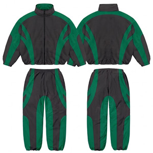 Ensemble de survêtement pour homme noir et jaune à imprimé flamme, 2 pièces, veste zippée intégrale et pantalon de jogging, vêtements de sport décontractés - Product Image 2