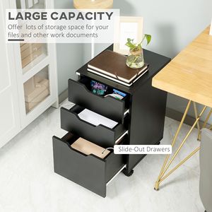 Mobiletto Portadocumenti Nero a 3 Cassetti, Resistente Supporto per Stampante con Ruote, Armadietto Verticale per Casa, Officina, Palestra - in Acciaio - Product Image 4