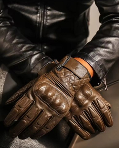 Gants de moto en cuir noir respirants à écran tactile, avec bande en caoutchouc au poignet, pour guidon de moto - Product Image 2