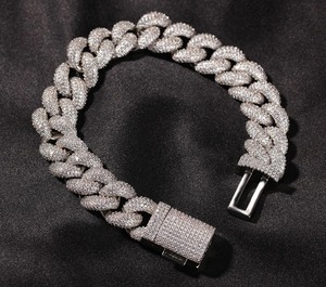 VVS Moissanite Sterling Silver Rhodium Plated Hip Hop <b>Cuban</b> <b>Link</b> <b>Men's</b> Iced Out <b>Bracelet</b> Premium Quality Gift - Product Image 3