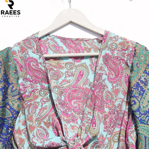 Top Corto de Seda para Mujer, Estilo Hippie Retro Vintage Boho, Floral, Ecológico, con Mangas Campana y Lazo Frontal, Casual, para Regalo - Product Image 5