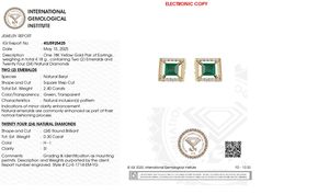 Natural 6x6mm Square Cut <b>Emerald</b> <b>Earrings</b> With 1.5mm White Diamond Halo <b>Stud</b> In 18k Solid Yellow Gold Wedding Wholesale Jewelry - Product Image 5