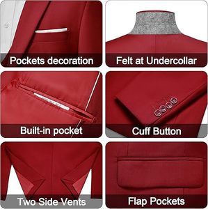 Traje de Hombre Rojo, Servicio OEM, Blazer, Conjunto de 3 Piezas, Pantalón y Chaqueta de Esmoquin, Cierre de un Botón, Traje Formal de Negocios, Transpirable - Product Image 2