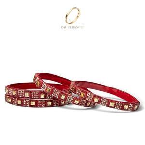 Indian Wedding Kashmiri <b>Red</b> Glass Bangles Trendy Zirconia Gold Plated Crystal Design for Festive Wear at Wholesale Price - Product Image 4