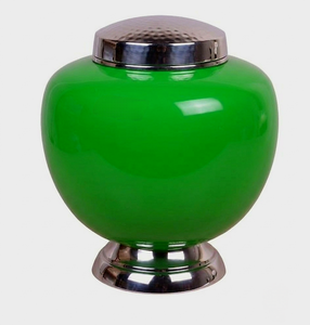 Handmade Emerald Green Aluminum Adult Cremation Urn Unique Hammered Metal Lid Large <b>Memorial</b> Funeral <b>Vase</b> for Ashes Metal Urns - Product Image 1