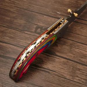Navaja Plegable de Acero de Damasco con Mango de Madera Multicolor, Cuchillo de Caza EDC, Pasha Enterprises, Garantía de 3 Años, Grado Industrial - Product Image 2