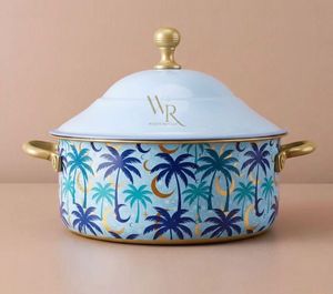 Palm Print Modern Eco-Friendly Enamel Coated Casserole Hotpot Insulated Gas Induction Ready Stainless Steel Cover Kitchen - Product Image 1