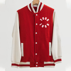 Chaqueta Varsity Unisex Roja y Blanca con Revestimiento, Resistente al Viento, Transpirable, Informal, para Otoño, con Logotipo Frontal con Impresión por Transferencia de Calor, Corte Regular - Product Image 1