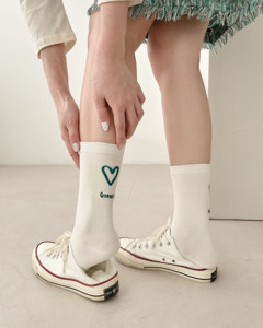 Korea <b>Fashion</b> Women Green Crew <b>Socks</b> Made of Combed Cotton - Product Image 1