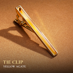 Pince à cravate de luxe en agate jaune plaqué or 18 carats pour homme - Pierre précieuse Feng Shui pour homme |   KCVDAVA002 |   Collection Tinh Vu - Product Image 1