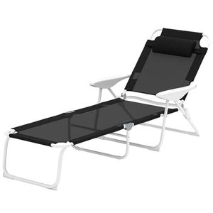 Sedia a Sdraio Pieghevole Nera per Cortile Esterno e Prendisole - Product Image 6