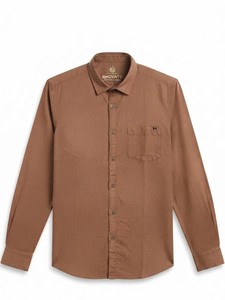 เสื้อเชิ้ตผู้ชายสีน้ำตาลเทอร์ราคอตต้า ผ้าฝ้ายเนื้อนุ่ม ระบายอากาศได้ดี แขนยาว ปกคอเสื้อพับได้ สวมใส่สบายในฤดูร้อน - Product Image 4