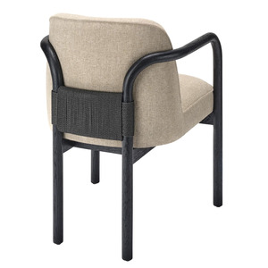 Modern Fabric Dining Chair <b>Armchair</b> <b>Beige</b> Upholstered Side Chair Black teak wood Frame for Dining Room Cafe Restaurant - Product Image 5