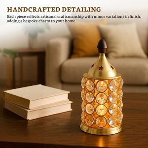 Lampe à huile en métal Crystal Diya, porte-bougie décoratif en cristal pour la décoration de la maison, du temple Pooja, du festival Diwali, des mariages, vente en gros - Product Image 5