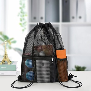Custom Breathable Mesh Drawstring Gym Bag With Zipper Pocket Water Bottle Pocket Lightweight Swim Beach Sports Backpack For Bulk - Product Image 4