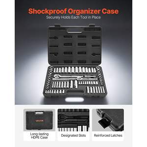 Ensemble de douilles et de cliquets de 69 pièces 3/8 1/4 pouce SAE Métrique Profond Standard Kit d'outils de mécanicien Boîte de rangement Acier allié CR-V pour automobile - Product Image 5