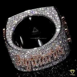 Lab Grown Diamond Round Cluster Signet <b>Ring</b> Iced Out Hip Hop Statement <b>Ring</b> Luxury Men's Baguette Halo <b>Cocktail</b> <b>Ring</b> - Product Image 3