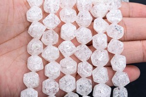 Perles de quartz blanc cristallin à motif craquelé, facettées, en forme de pépites, naturelles authentiques, brin complet, perles en vrac, 15,5 pouces, en gros - Product Image 4