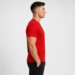 T-shirt en coton rouge décontracté pour homme Fly Humble, coupe ample, col rond, manches courtes, jersey respirant, logo imprimé au dos, anti-rétrécissement, 300g, OEM - Product Image 2