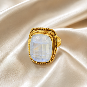 Anillo de Plata de Ley 925 con Piedra Lunar Arcoíris Natural, Estilo Boho, Chapado en Oro Rosa y Oro Amarillo, Regalo para Fiestas - Product Image 3