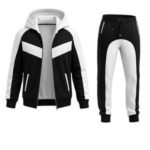 <b>Men</b>’s Black & <b>White</b> Hooded Tracksuit Set – Full Zip <b>Jacket</b> with Jogger Pants, Slim Fit Athletic Sportswear Casual Gym Outfit - Product Image 3