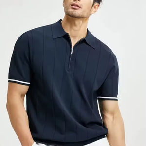 Polo de alta calidad para hombre, azul y blanco, con cremallera, corte ajustado, manga corta, diseño deportivo, moderno, informal, para verano. - Product Image 1