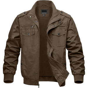 Chaqueta Clásica Estilo Militar con Cuello Alto, Diseño Práctico con Bolsillos, Prenda Exterior Informal y Resistente - Product Image 1