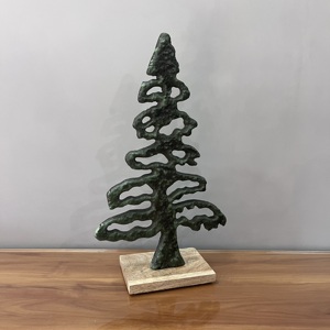 Artisan Design Modern Aluminum Wood <b>Christmas</b> <b>Tree</b> Sculpture Handcrafted Holiday Decor Tabletop Figurine Wooden <b>Base</b> - Product Image 5