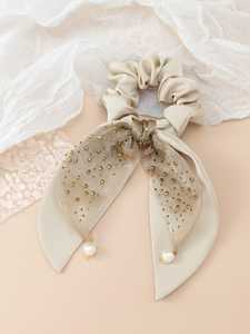 Barrette à cheveux en velours noir de luxe avec grand nœud et perle, légère, écologique, 24 cm, accessoires de cheveux élégants pour les fêtes - Product Image 3